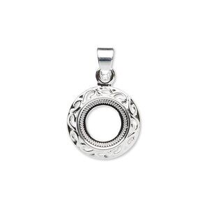 Sterling Silver Plated Art Deco Filigree 10mm Round Cabochon Pendant Setting